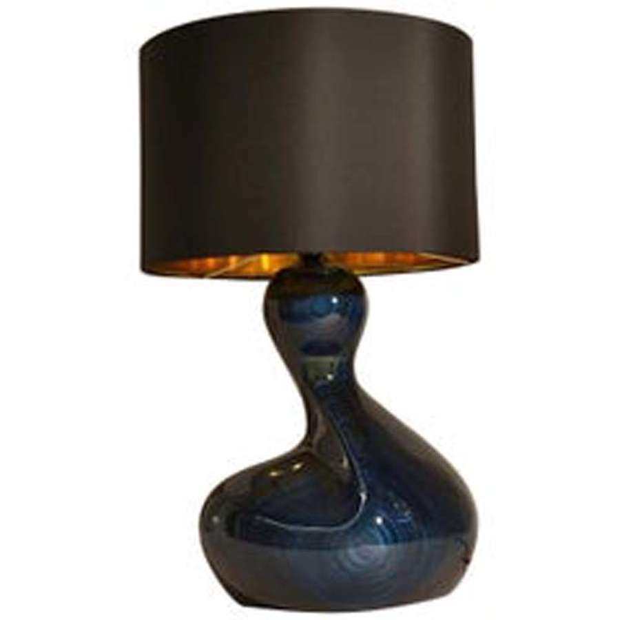 Organic Table Lamp in indigo Wood, Black & Gold Shade
