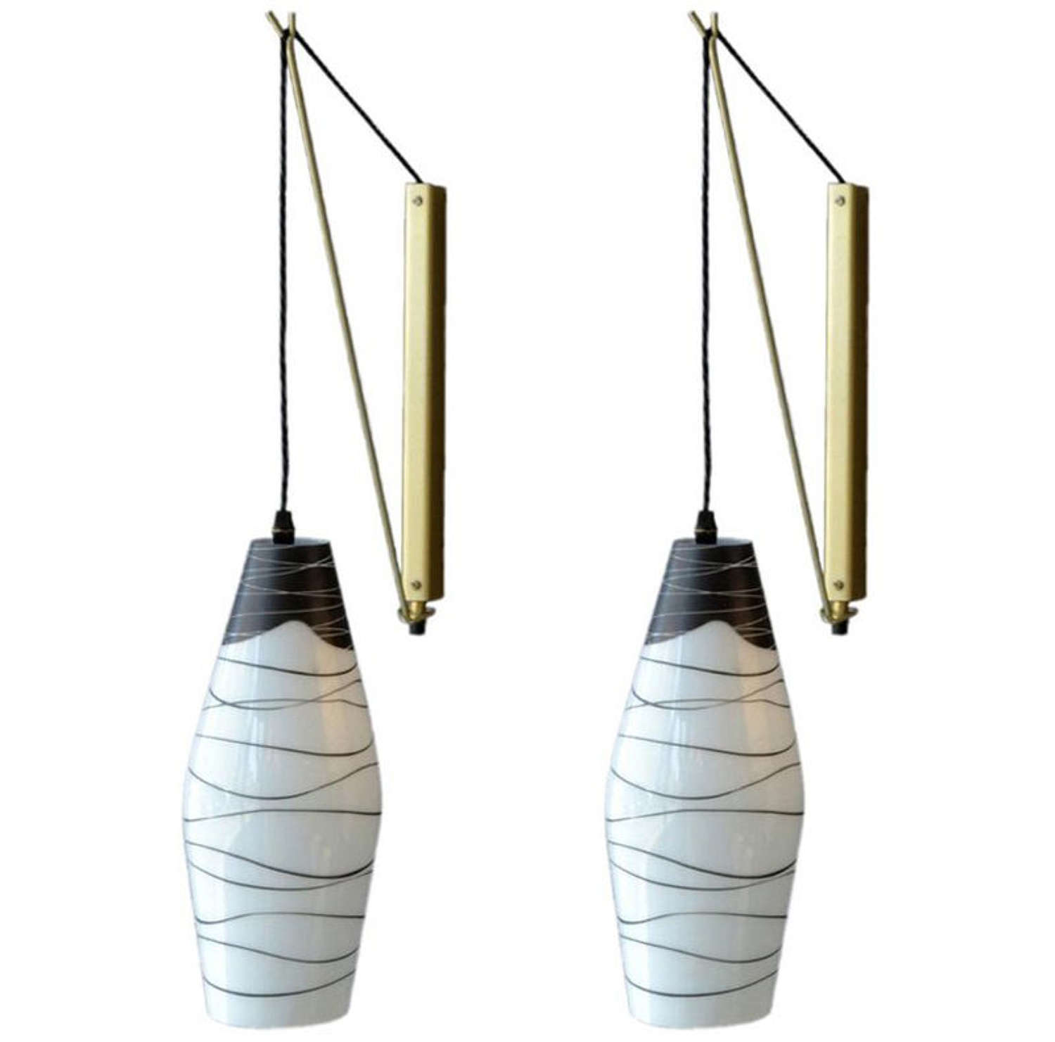 Pair of Modernist Czech Black and White Glass Wall Lights