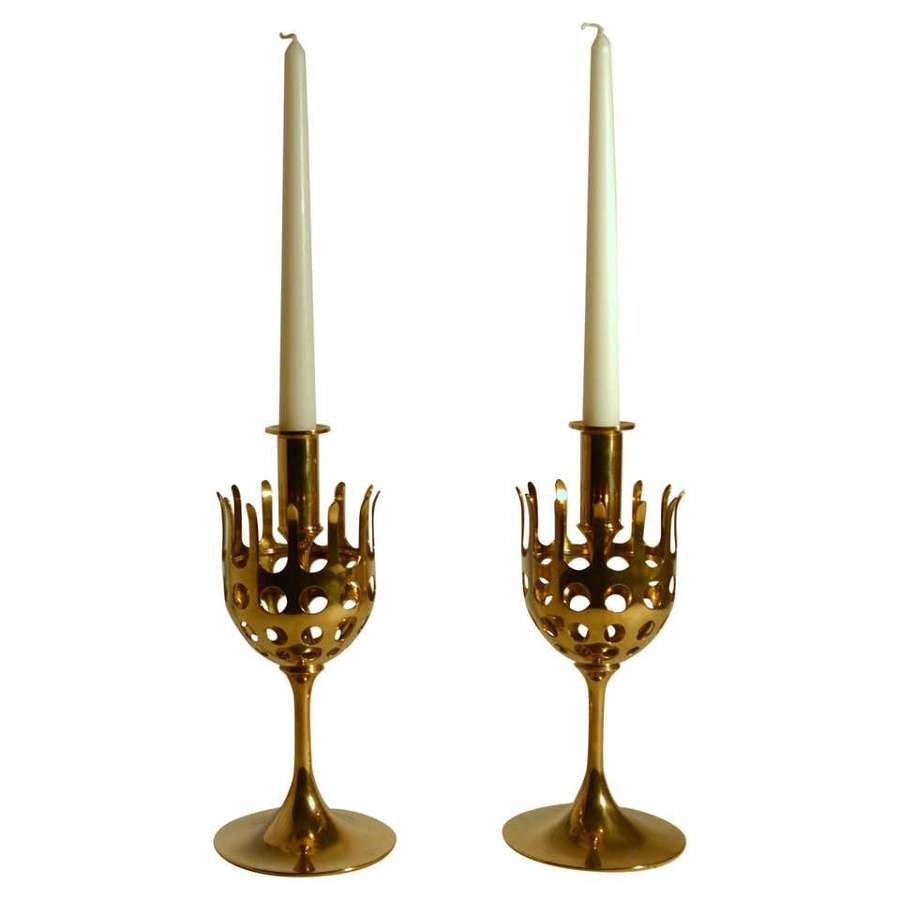 Pair of 1960's Scandinavian Brass Candle Holders