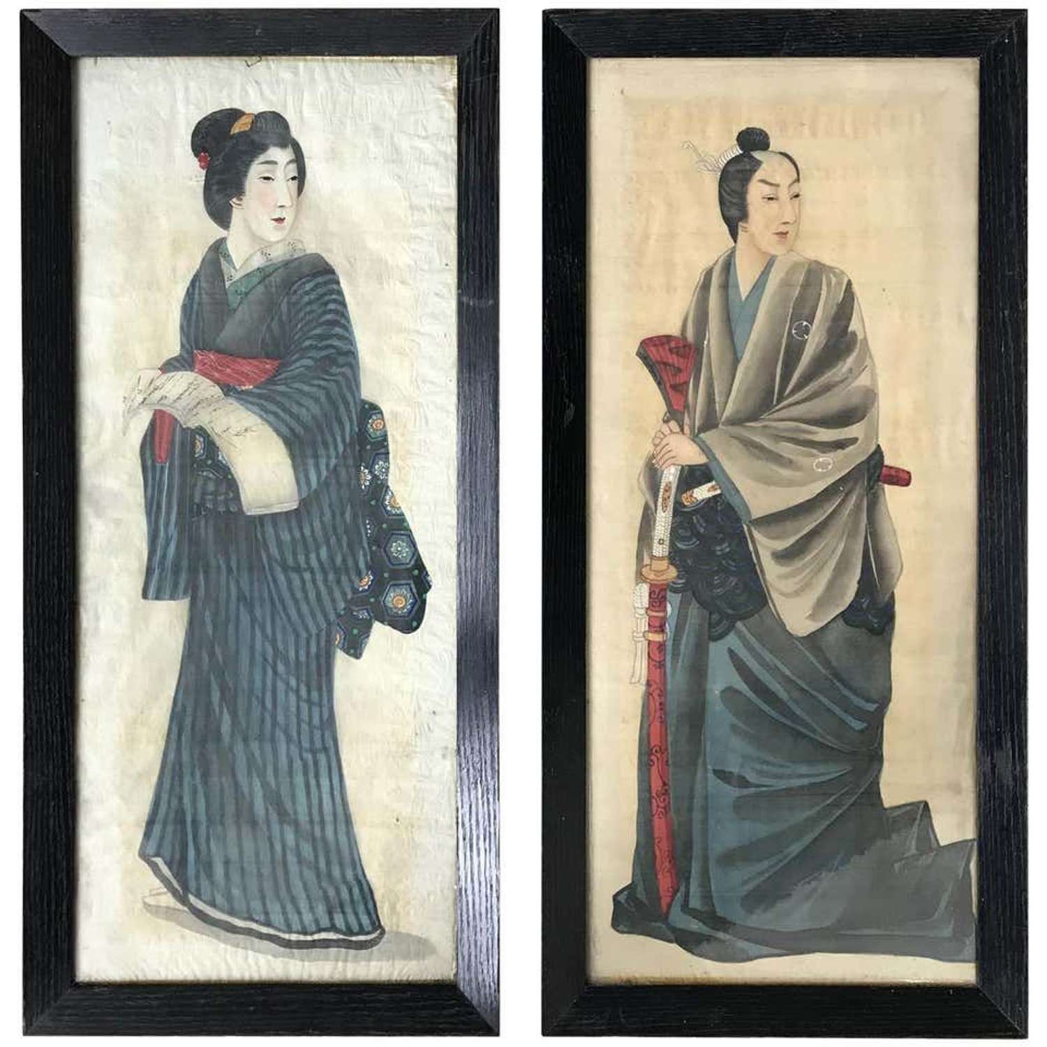 Portraits of a Noble couple Painted on Silk, Japan 1912