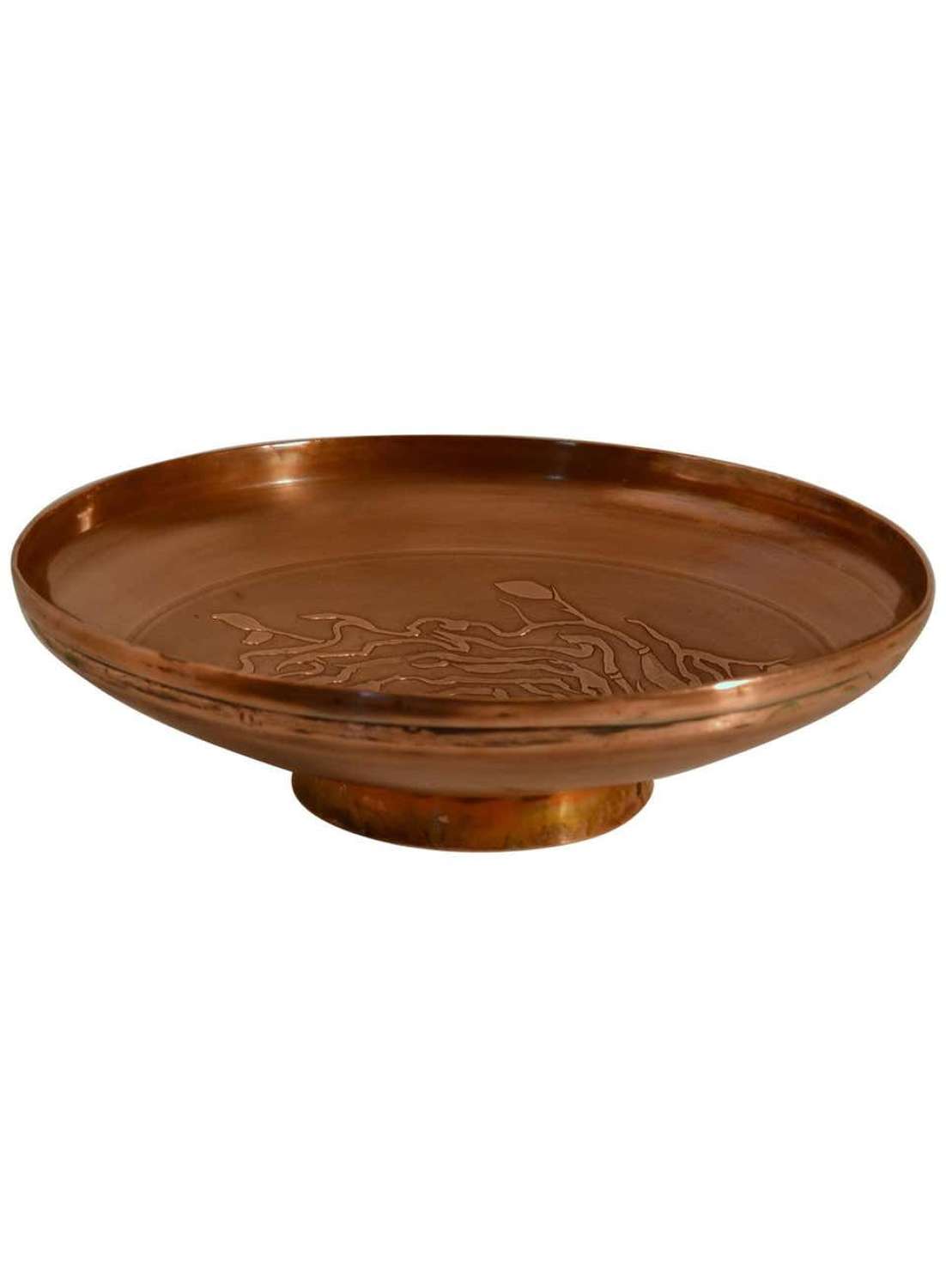 Large Decorative Copper Bowl with Etched Motive, 1950s