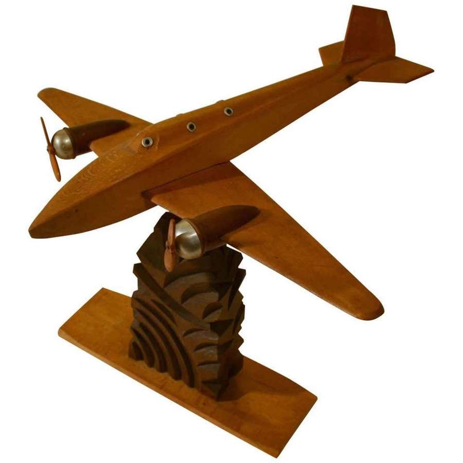 1950s French Wooden Passenger Model Plane Sculpture