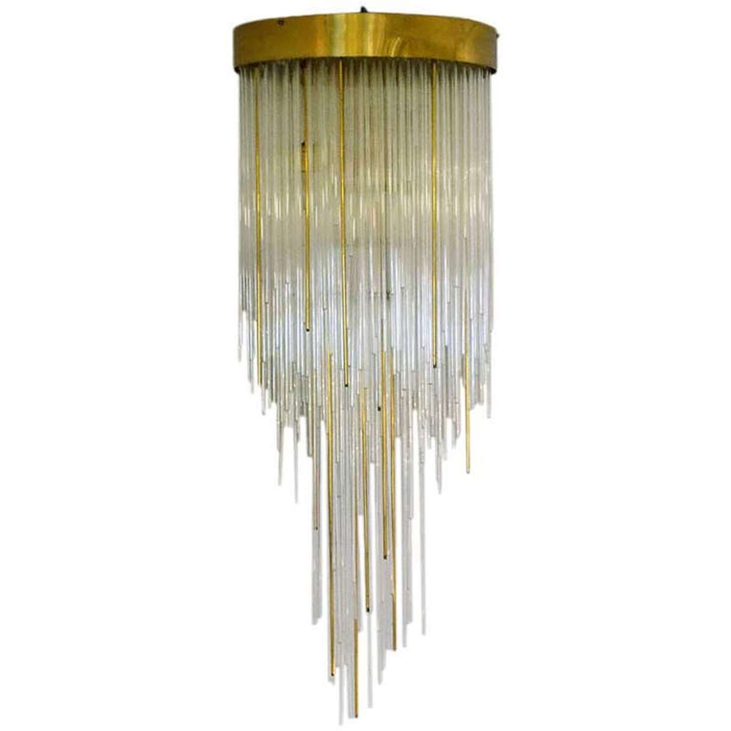 Venini Cascading Chandelier in Glass and Brass Italy 1960