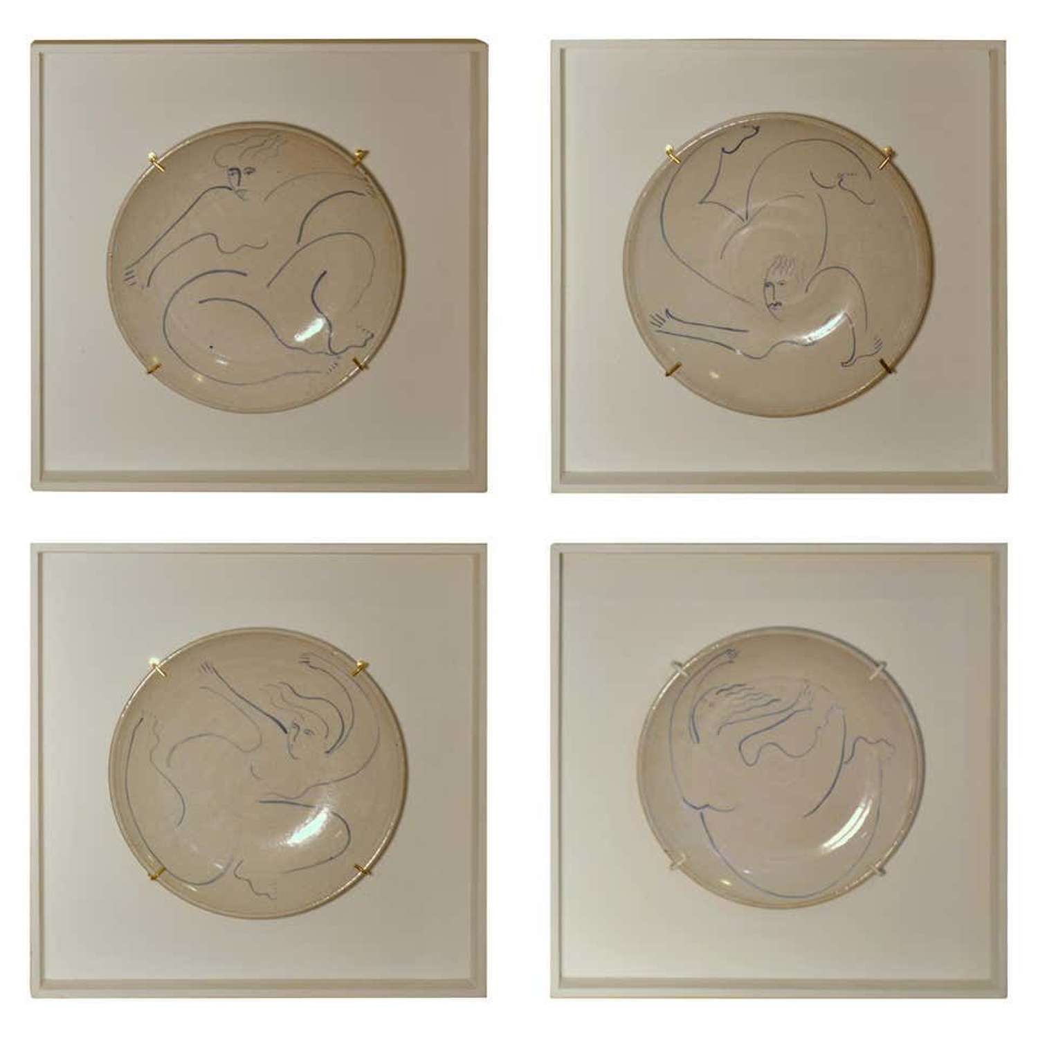 Set of Four Hand Painted Wall Plates of Dancing Figures