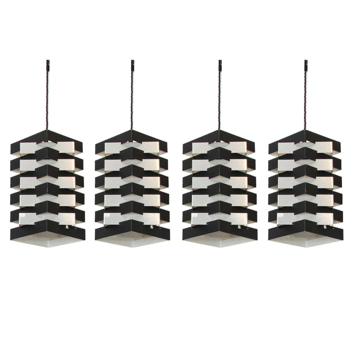 Four Black and Aluminium Pendant Lamp by Hoogervorst