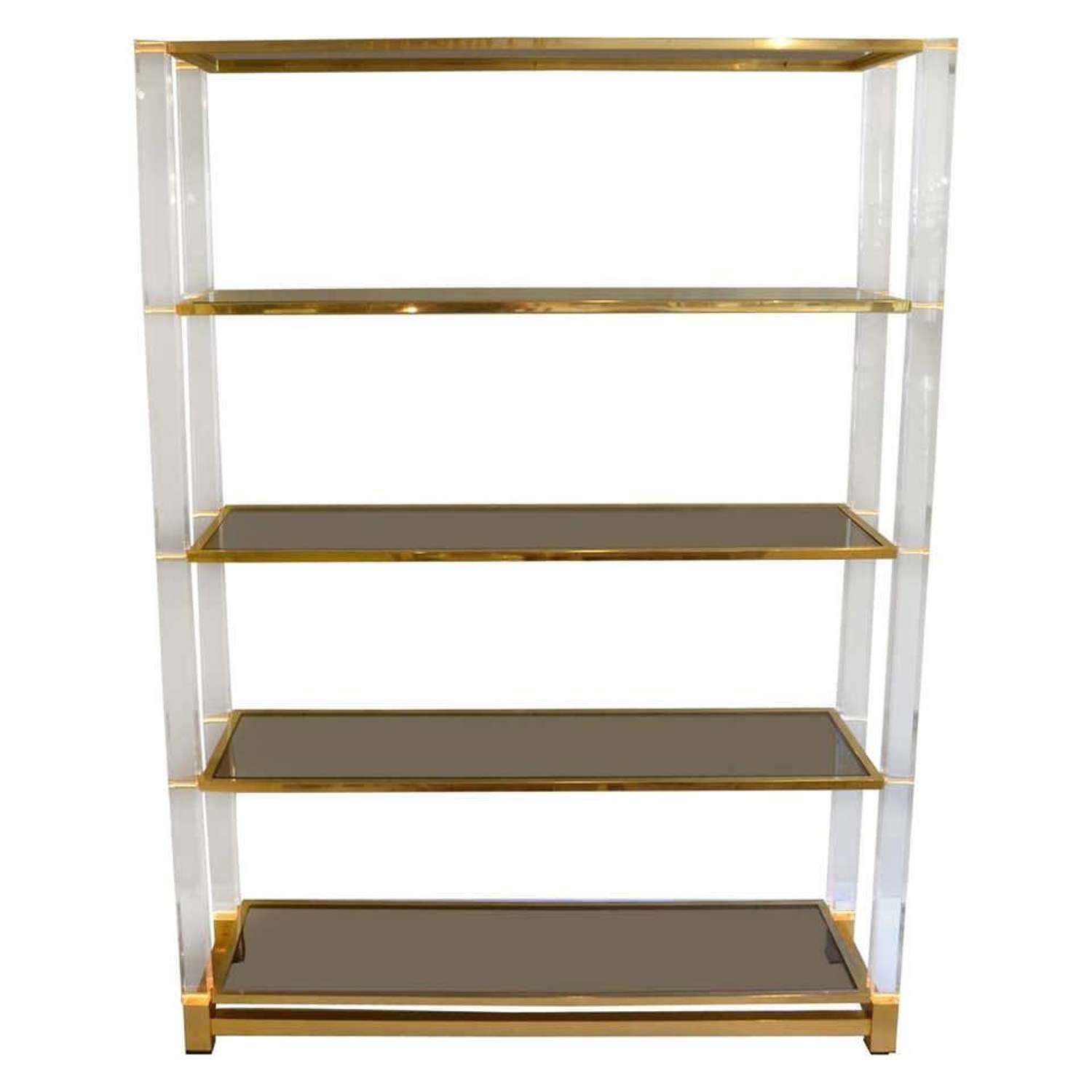 Shelving System in Lucite, Glass and Brass by C. Hollis