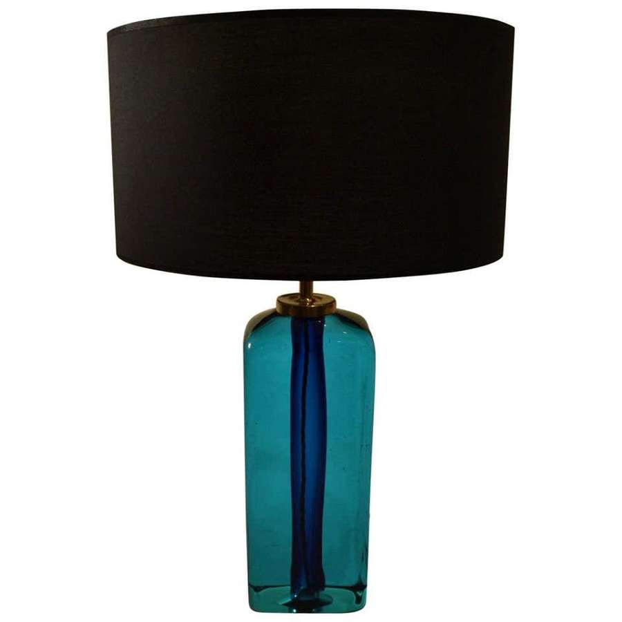 Oblong Aqua & Blue Glass Table Lamp Hand Blown, Seguso