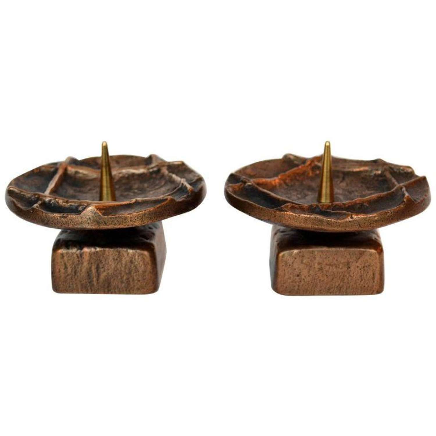 Pair of 1970's Brutalist Bronze Candle Holders