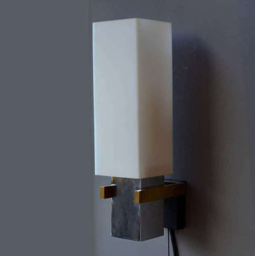 Pair of Minimalist Wall Lights Italian with Glass Shades 1960