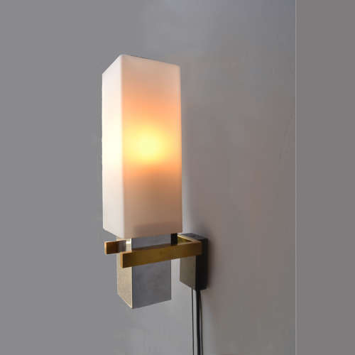 Pair of Minimalist Wall Lights Italian with Glass Shades 1960