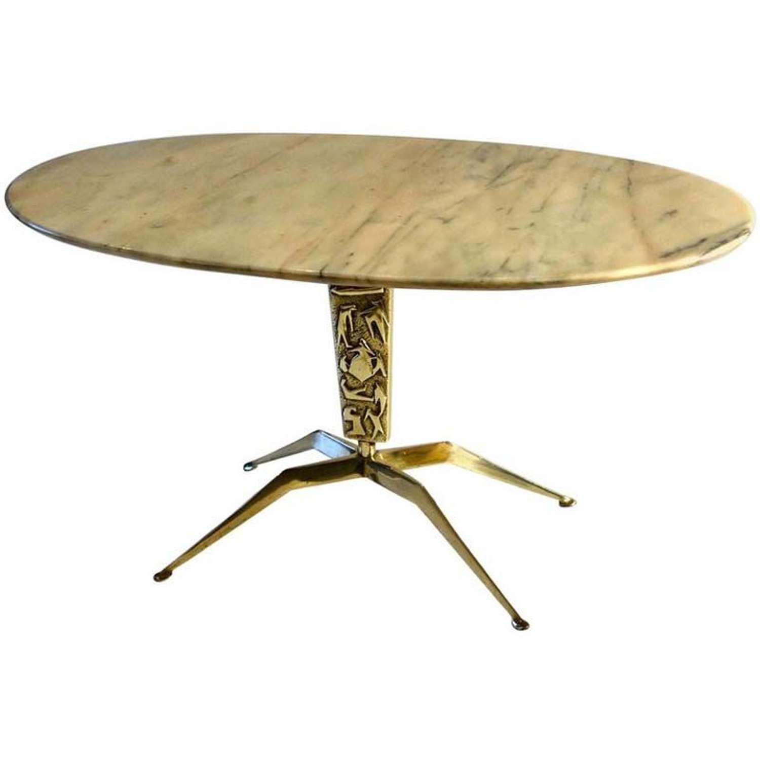 Bronze Coffee Table Oval Marble attributed to Barnabé