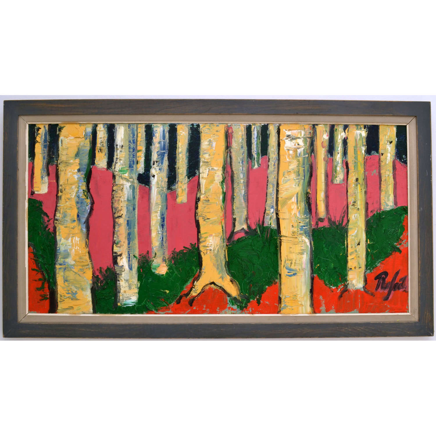 Large Expressive Birch Tree Landscape Painting by Rafael