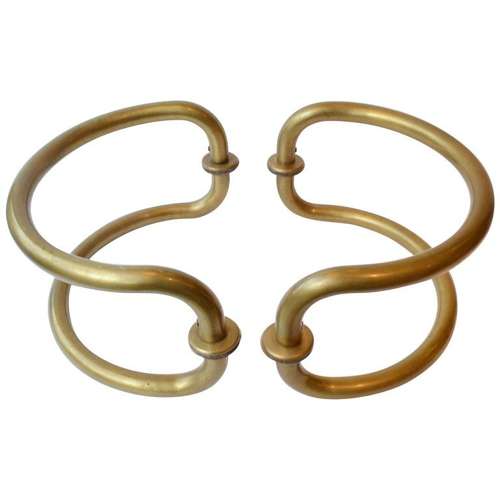 Large Pair of Curved Brass Push & Pull Door Handles