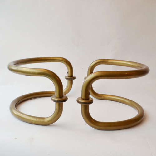 Large Pair of Curved Brass Push & Pull Door Handles