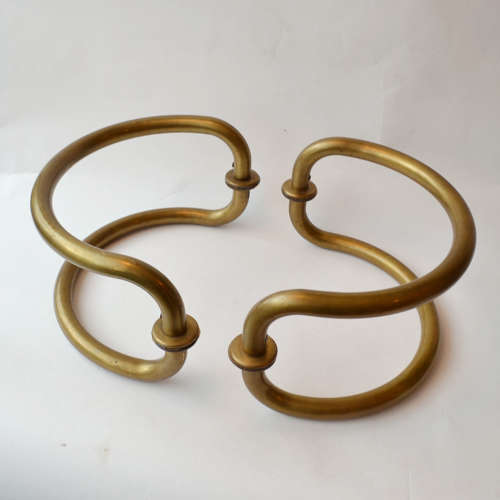 Large Pair of Curved Brass Push & Pull Door Handles