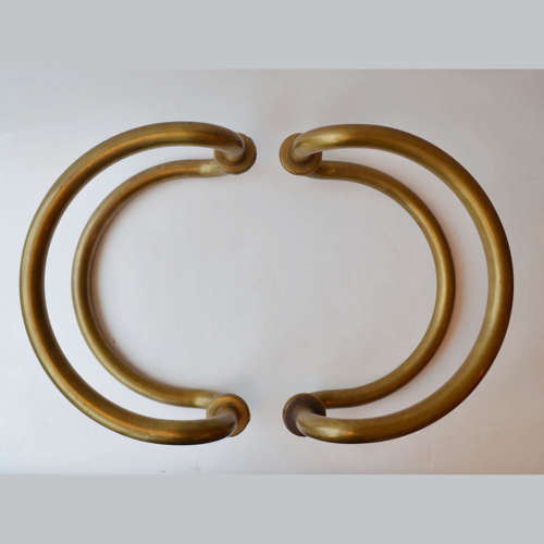 Large Pair of Curved Brass Push & Pull Door Handles