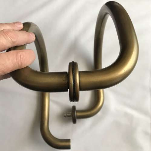 Large Pair of Curved Brass Push & Pull Door Handles