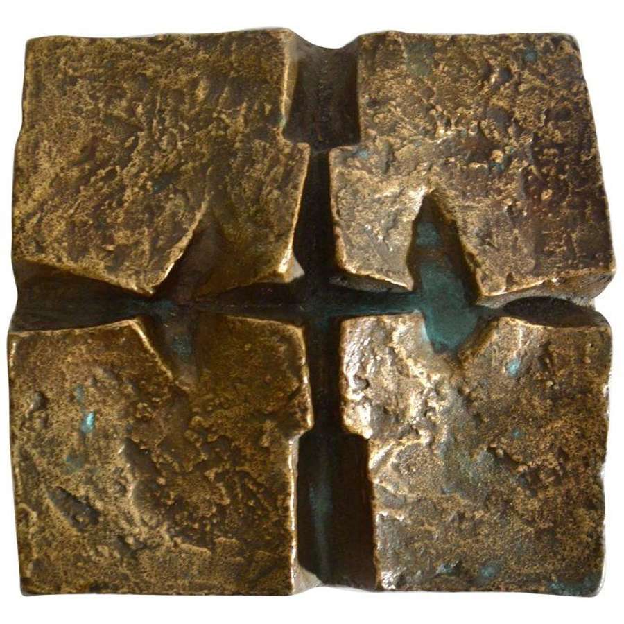 Abstract Brutalist Wall Mounted Bronze Relief 1960's
