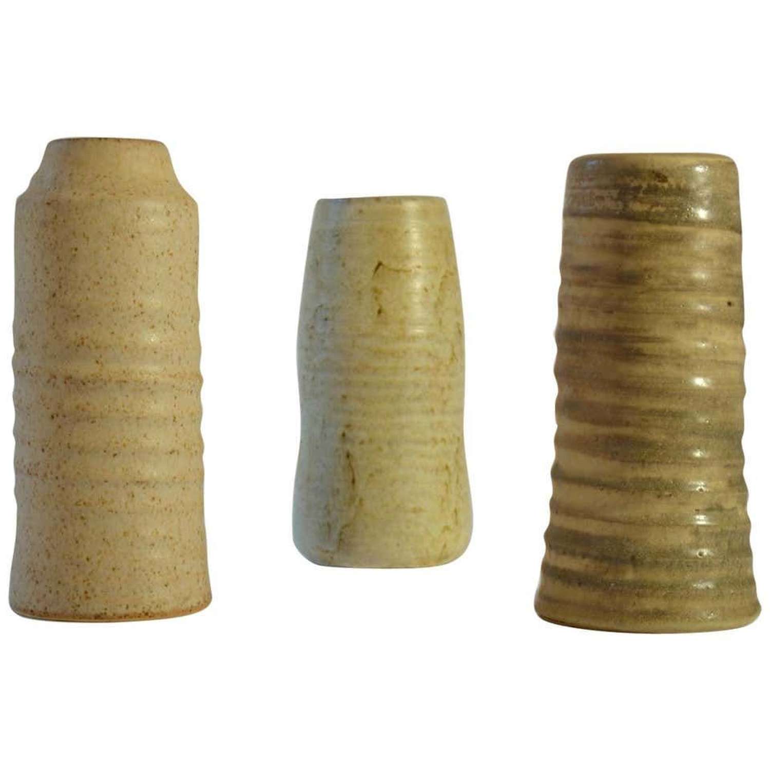 Group of Mid Century Ceramic Studio Vases Off-White Tones