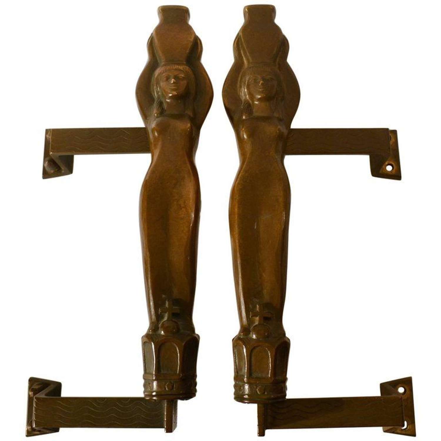 Bronze Pair of  Door Handles Art Nouveau Water carriers