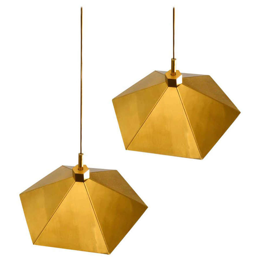 Pair of Brass Pendant Lamps in Umbrella Shape, Belgium
