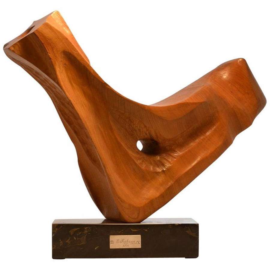 Abstract Wooden Carved Sculpture by E. Robson