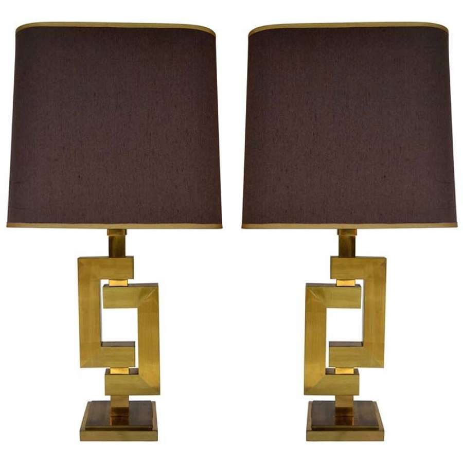 Pair of Geometric Brass Table Lamps by Philippe Jean