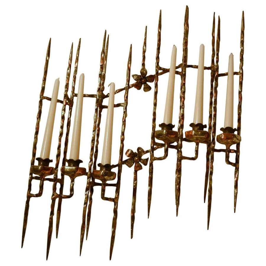 Hand Forged Brutalist bronze Wall Mounted Candelabra