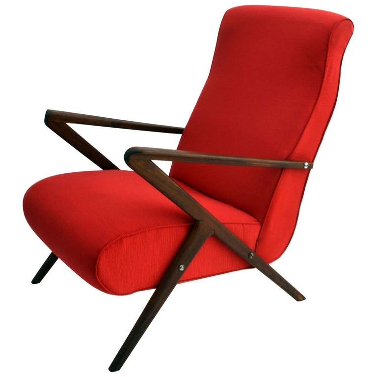 Red Italian Mahogany 1950s Lounge Chair