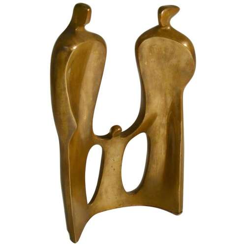 Large Figurative Bronze Sculpture of Family by Maria Guergova