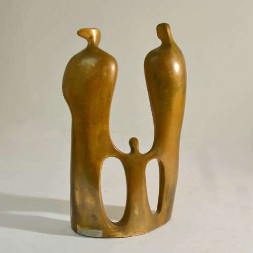 Large Figurative Bronze Sculpture of Family by Maria Guergova