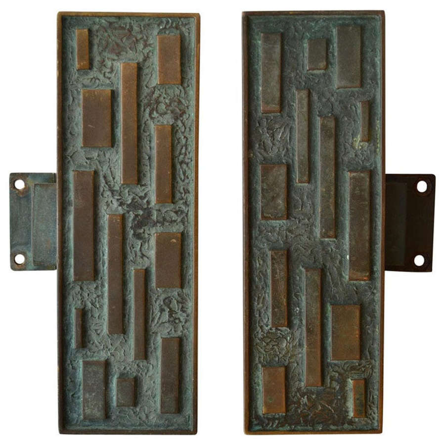 Pair of Elongated Bronze Push and Pull Door Handles
