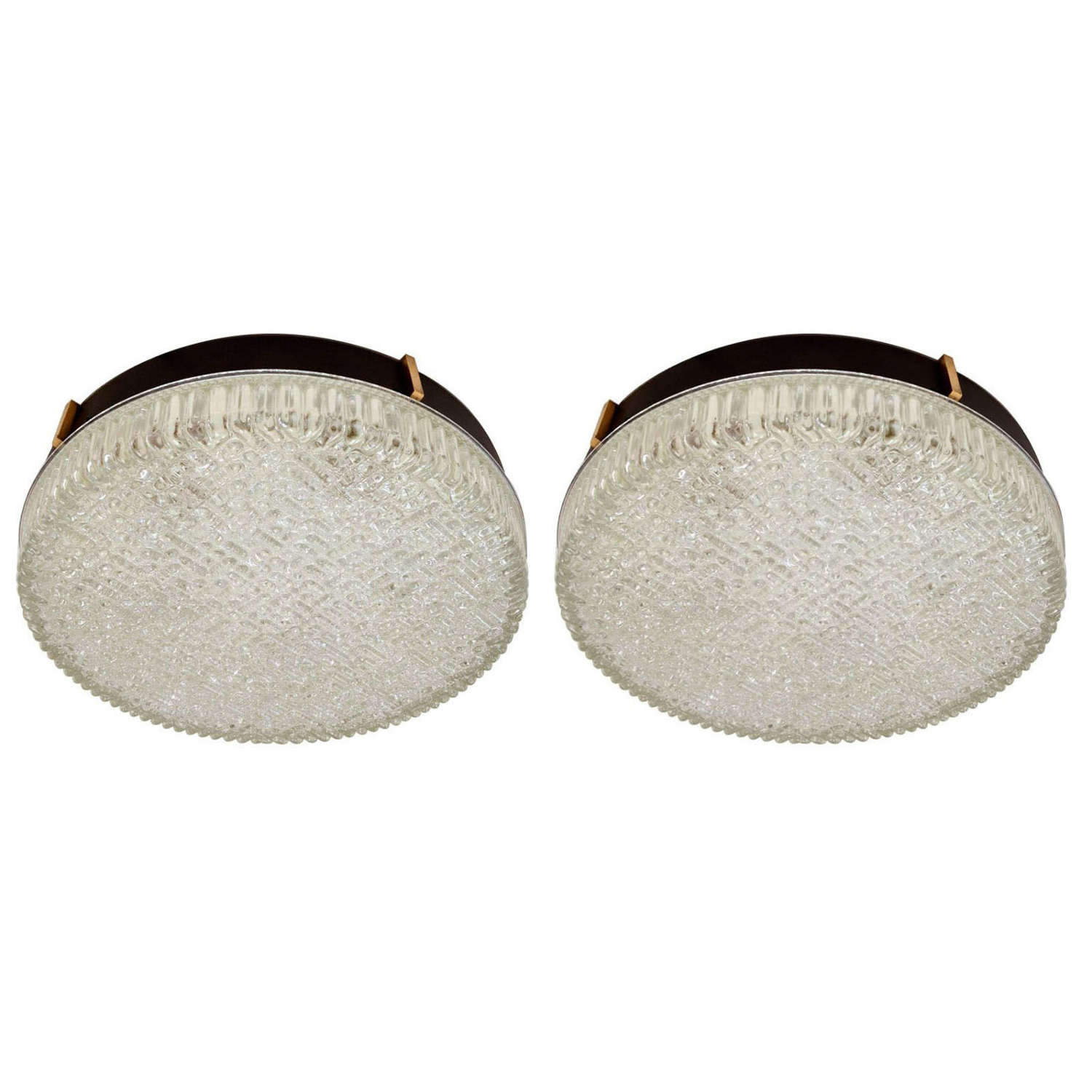 Pair of Large Flush Mount Glass Pendant or Wall Lights