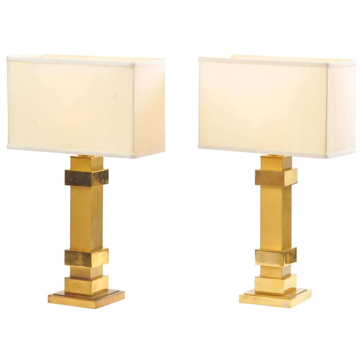 Pair of Brass Rectangular Table Lamps by Maison Charles