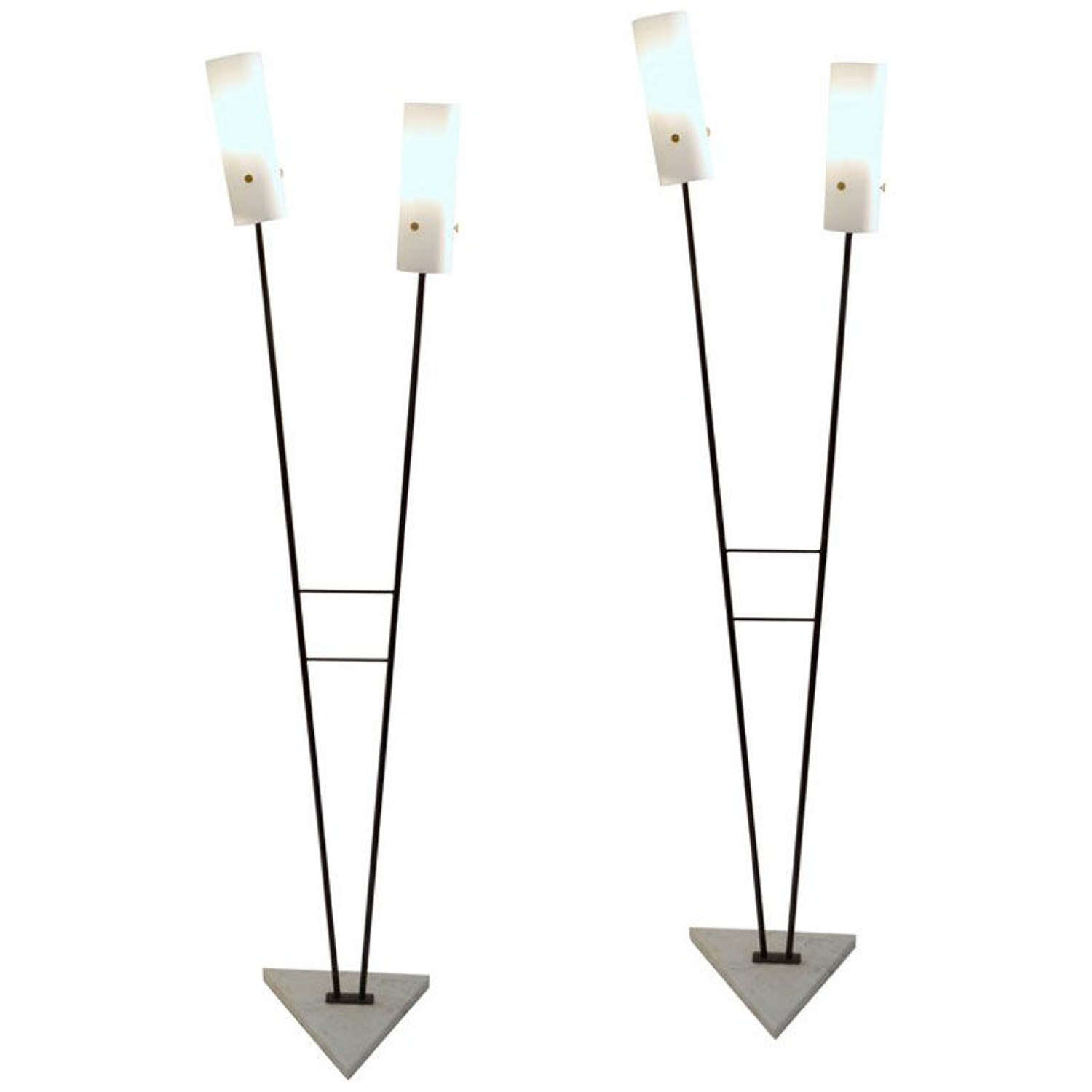 Pair of Black and White Floor Stilnovo Lamps, Italy