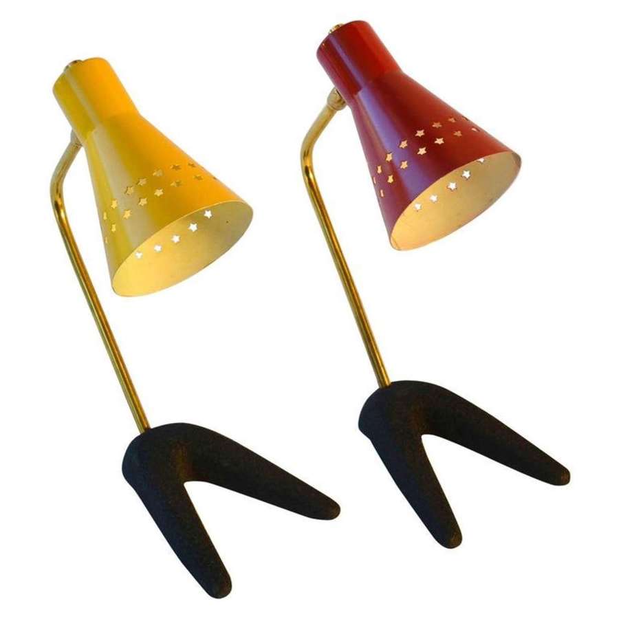 Pair of French Bedside Lamps 1950's in Red and Yellow