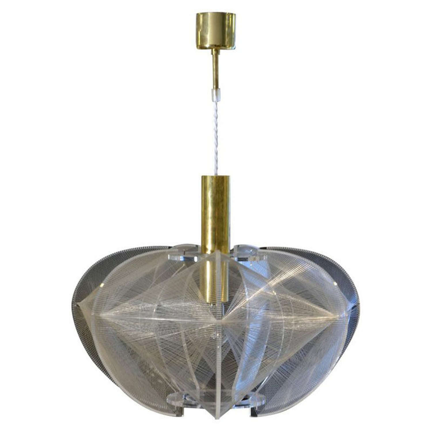 Pendant Lamp Oval Clear Lucite, Wire and Brass