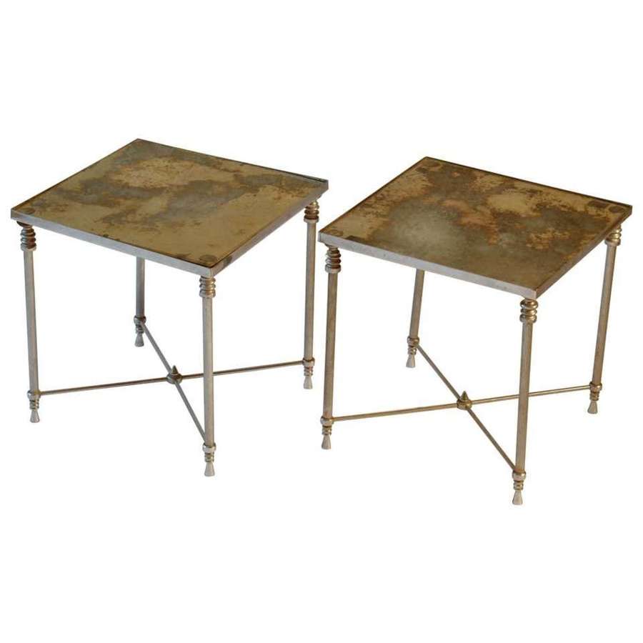 Pair of Regency Square Side Tables with Distressed Mirror