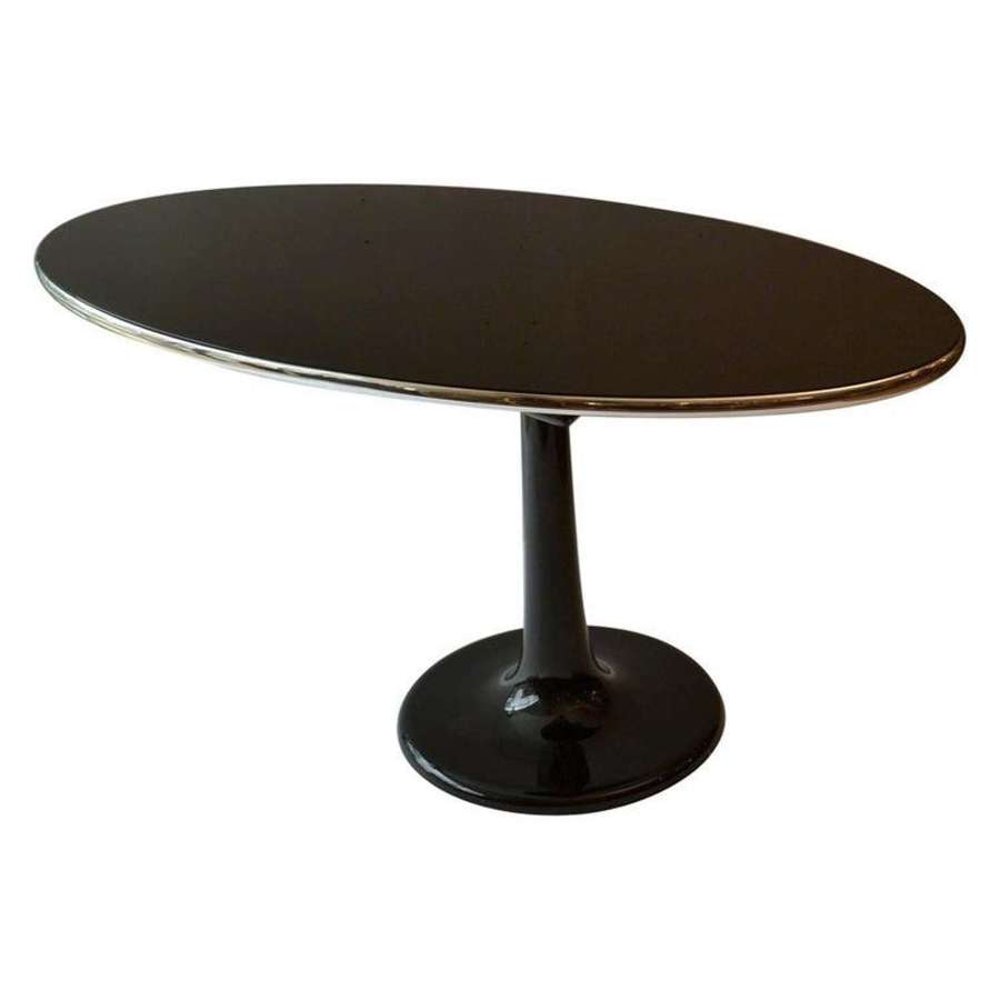 Metamorphic Black Glass Table & Mirror on Tulip base