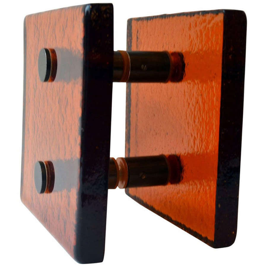Square Push and Pull Door Handle in Orange Glass