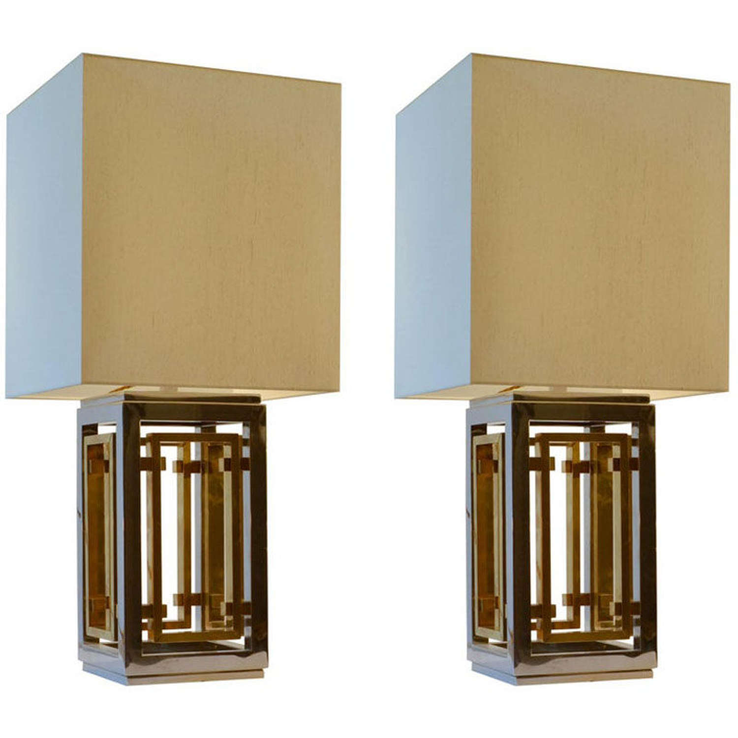 Romeo Rega Pair of Table Lamps, Chrome and Brass