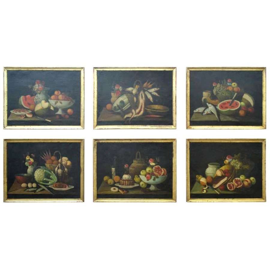 Still Life Oil Paintings Series of Six 18th Century Spanish