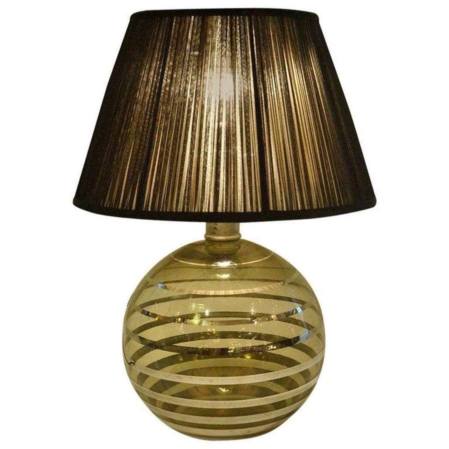 Glass Art Deco Table Lamp with Black Shade