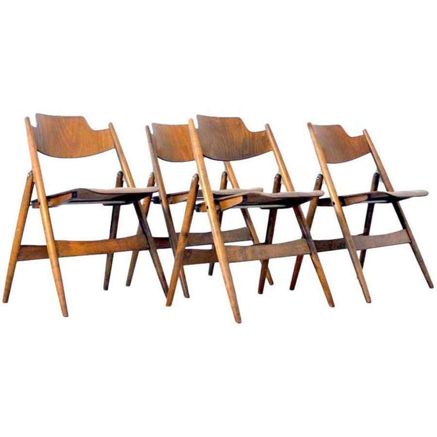 Set of Four Plywood Folding Chairs Egon Eiermann 1950's