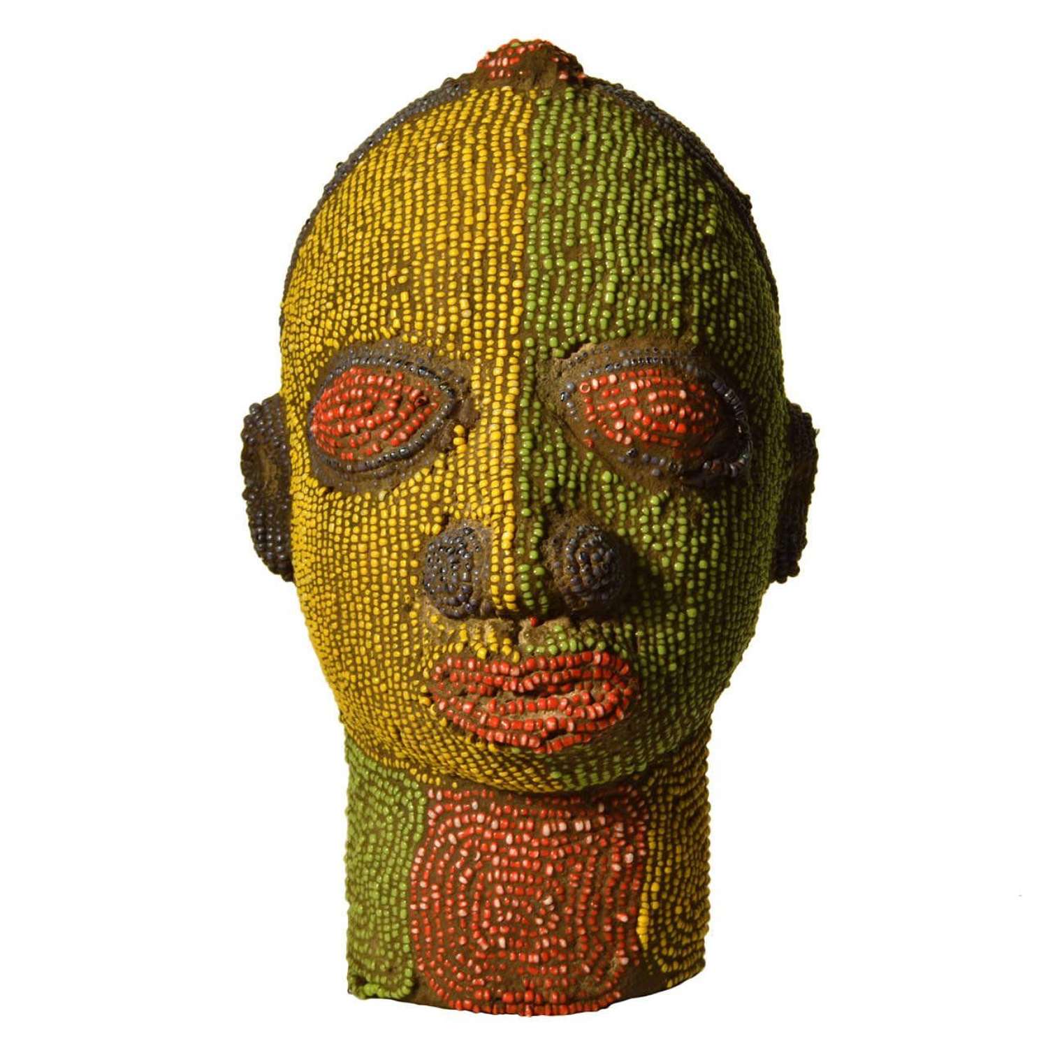 Nigerian Female Head Sculpture in Colored Beads