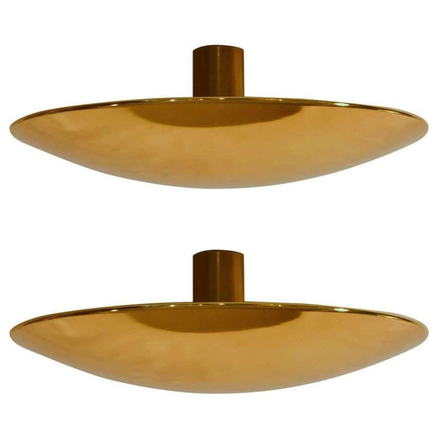 Pair of Brass Flush Ceiling or Wall Lights by F. Schulz