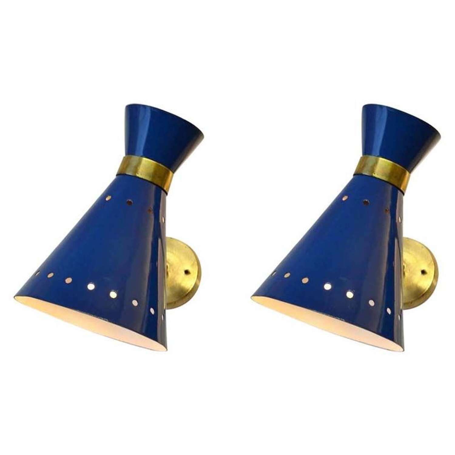 Modern Pair of Blue & Brass Sconces, Italy 1960's
