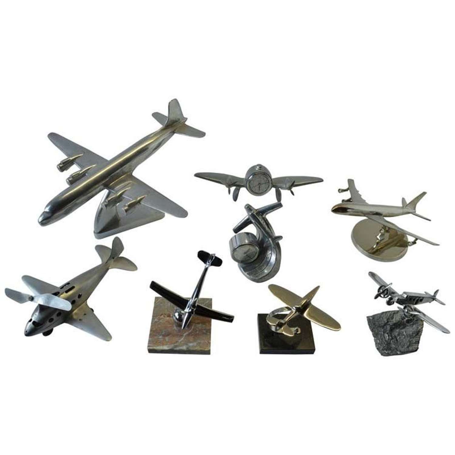 Collection of Plane Model Sculptures in Aluminium and chrome