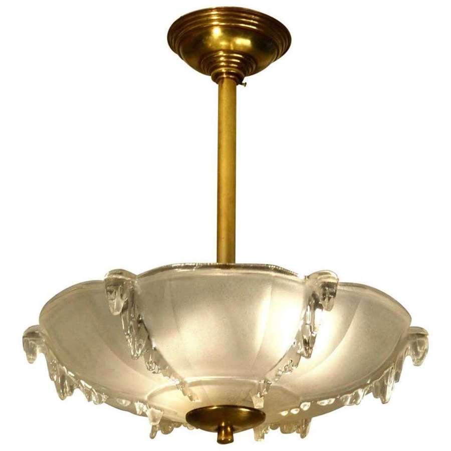 Art Deco French Glass Flush Mount Pendant Lamp