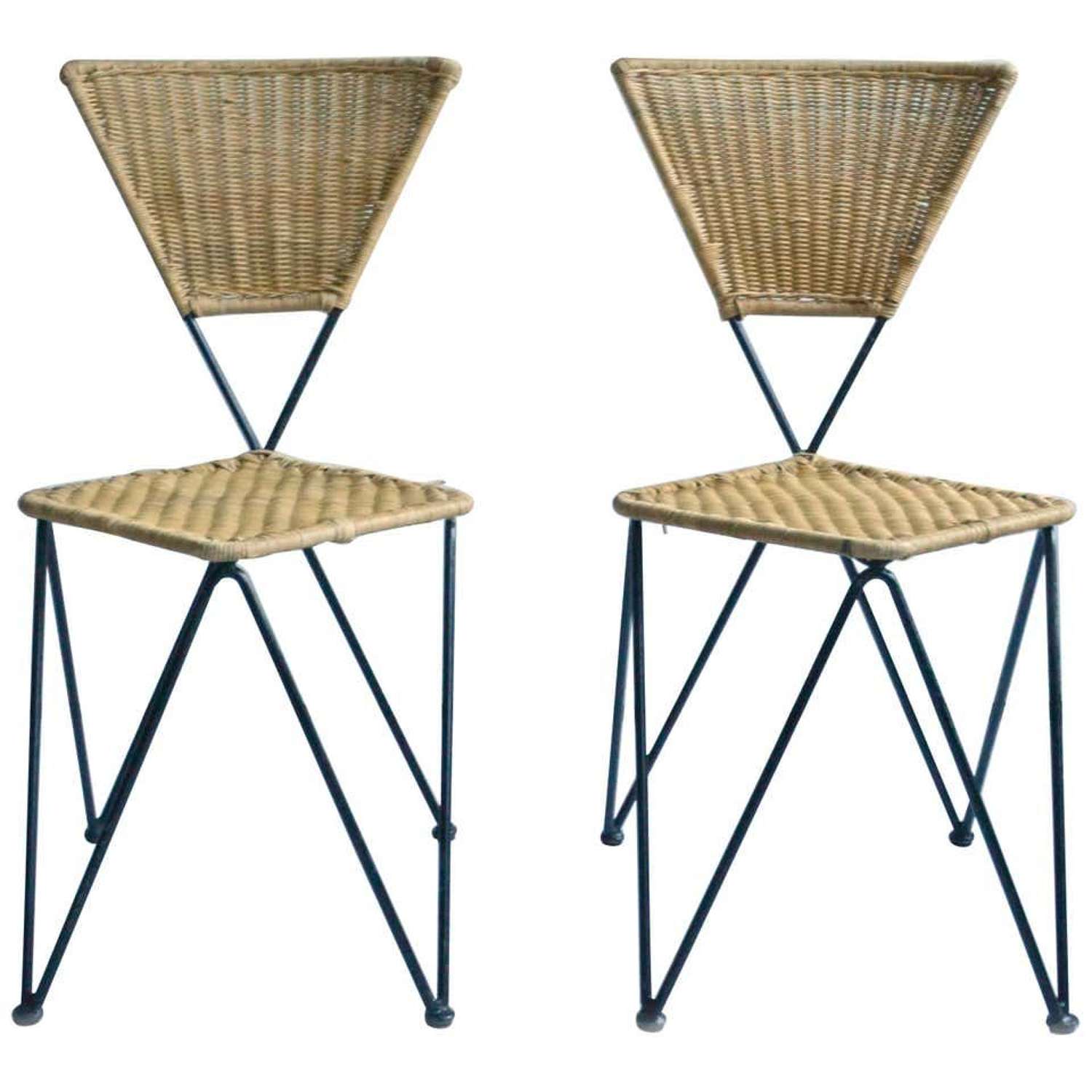 Pair of Wicker and Metal Dining Chairs, Vienna 1950's